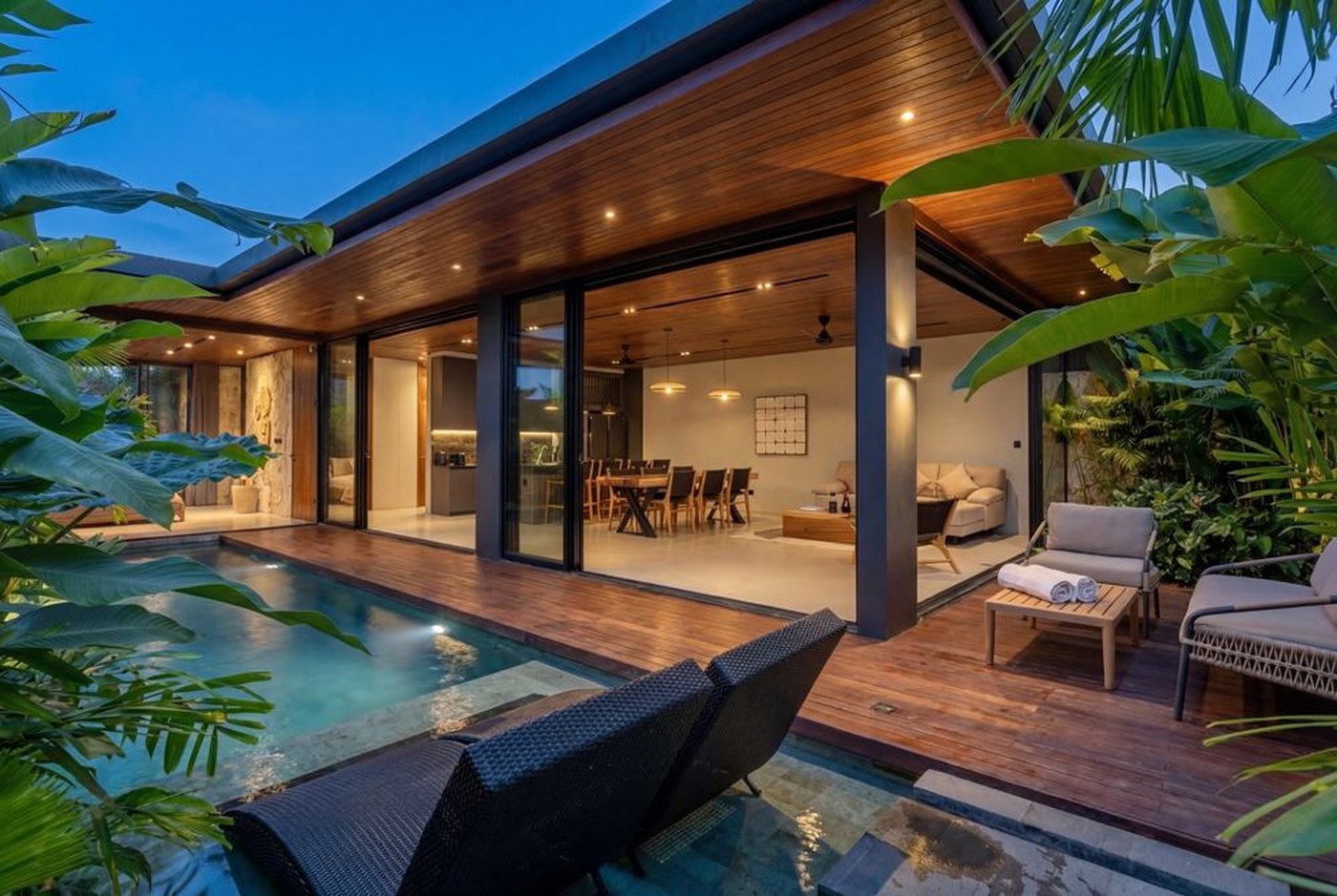 The Heights Melasti, delivered cliff-side villa with pool at dusk