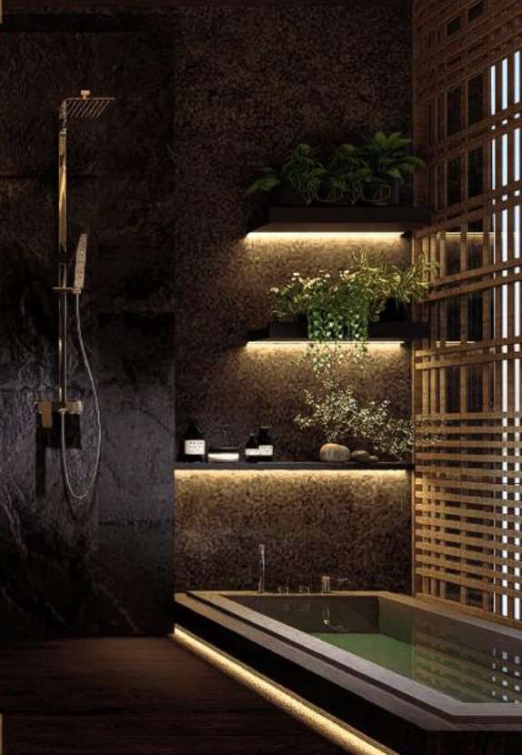 Premium villa interior, bathroom and sauna
