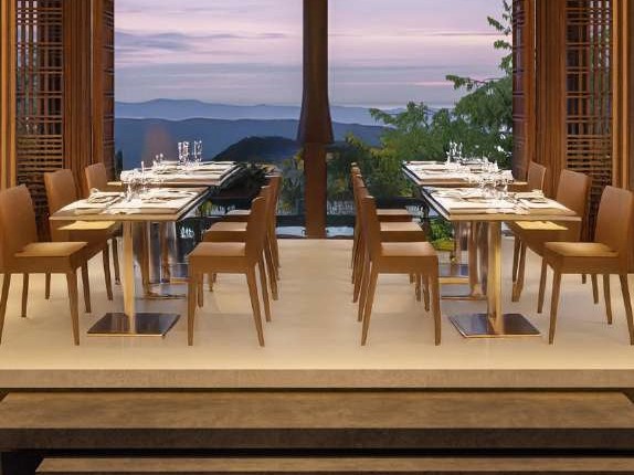 The restaurant, dining opening to the mountain view